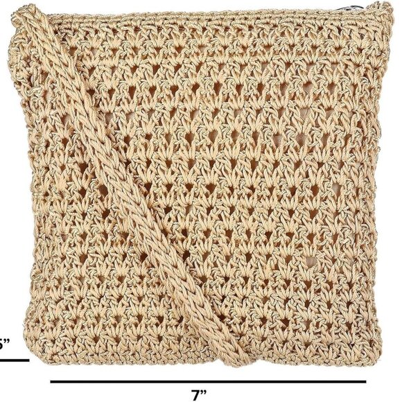 Women\'s Crochet Crossbody Bag Nylon Lined Zipper Card Slots Compact Style